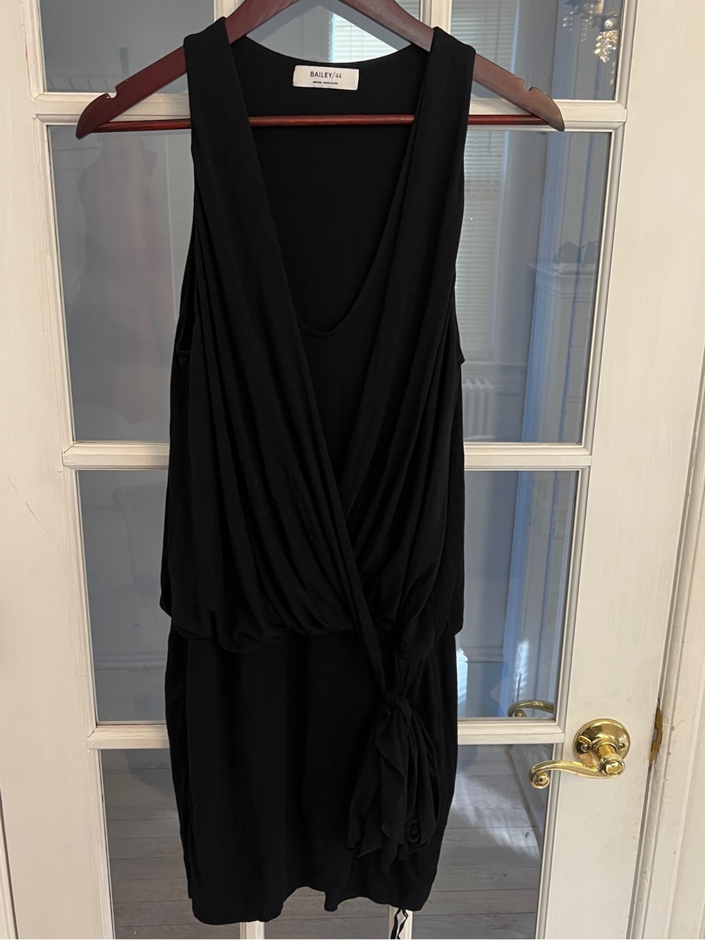 Bailey 44 Women’s Black Draped Tie Front Sleeveless Jersey Dress USA Size M